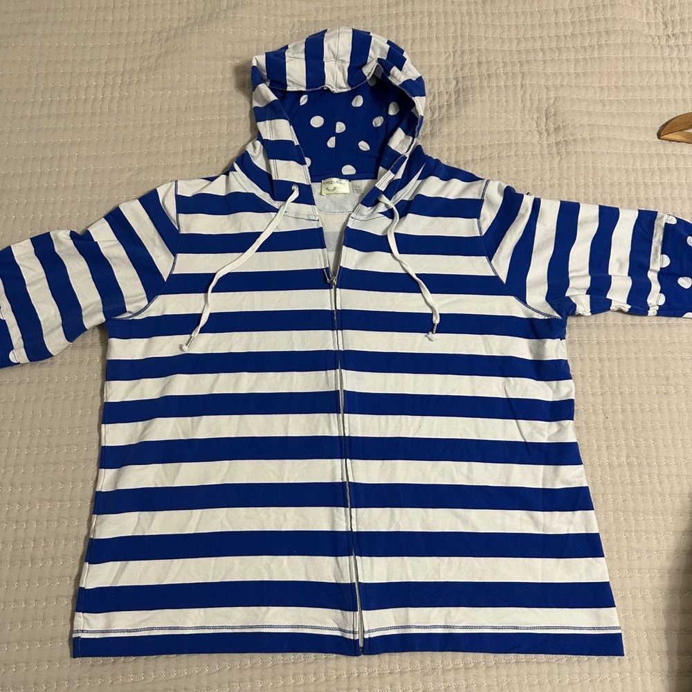 Onque Sport Zip Hoodie Blue White Excellent Striped Polka Dot Short Sleeve 3X